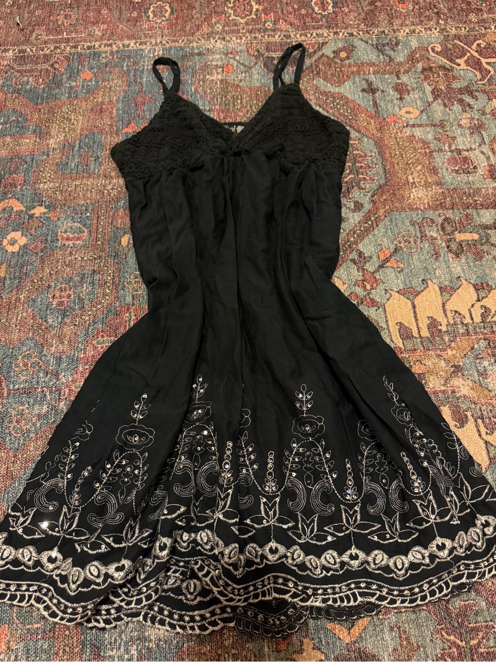 Raviya Black Mini Dress with White Embroidered Hem
